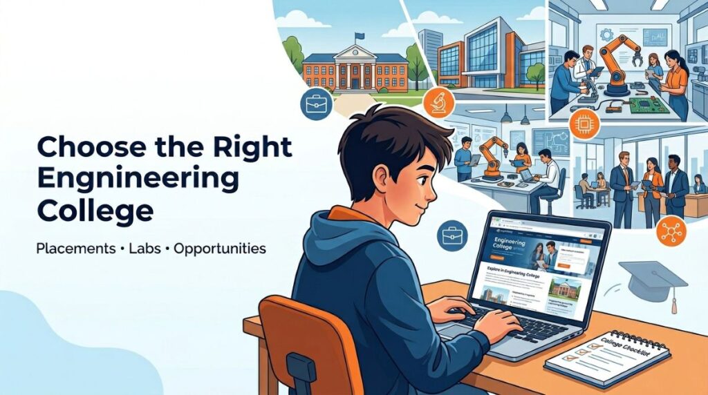 Student selecting the right engineering college based on placements labs and career opportunities