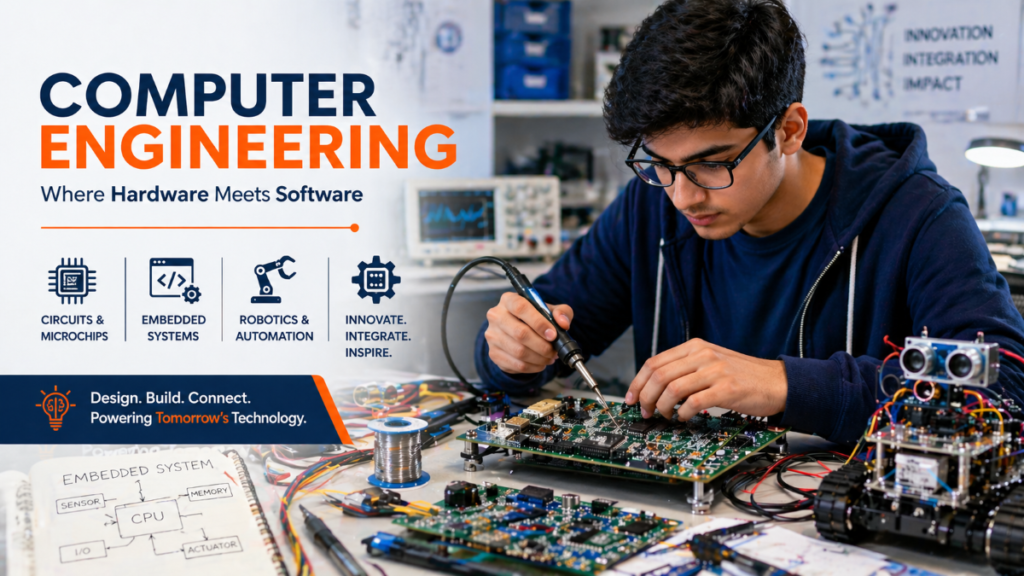 Student working with circuits and microchips in a lab representing computer engineering field