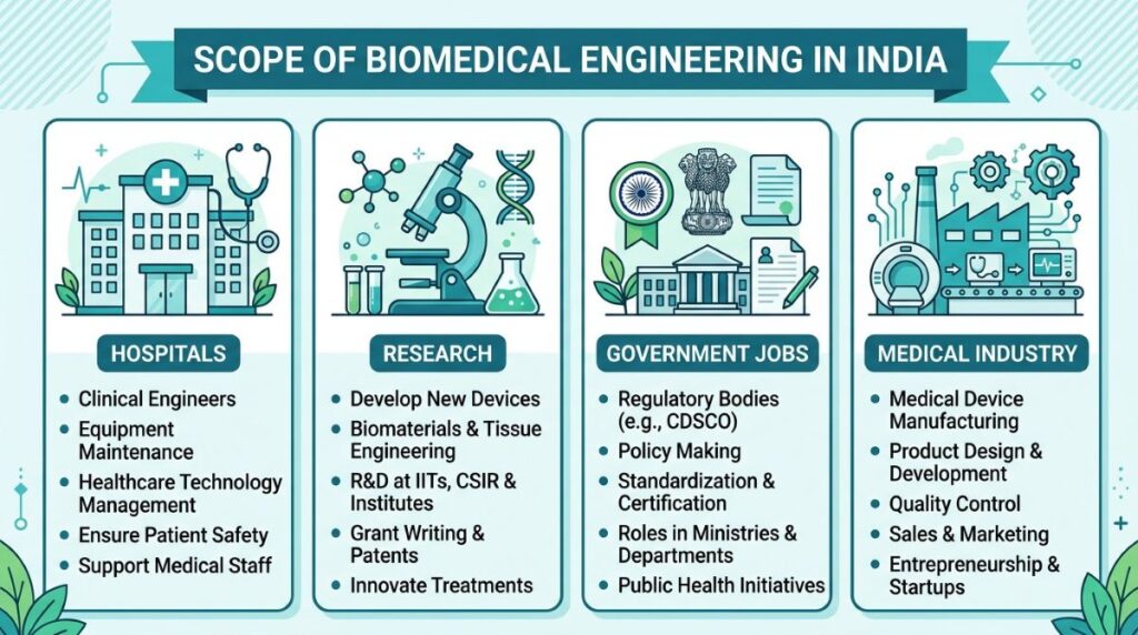 Biomedical engineering scope in India showing hospitals research and industry